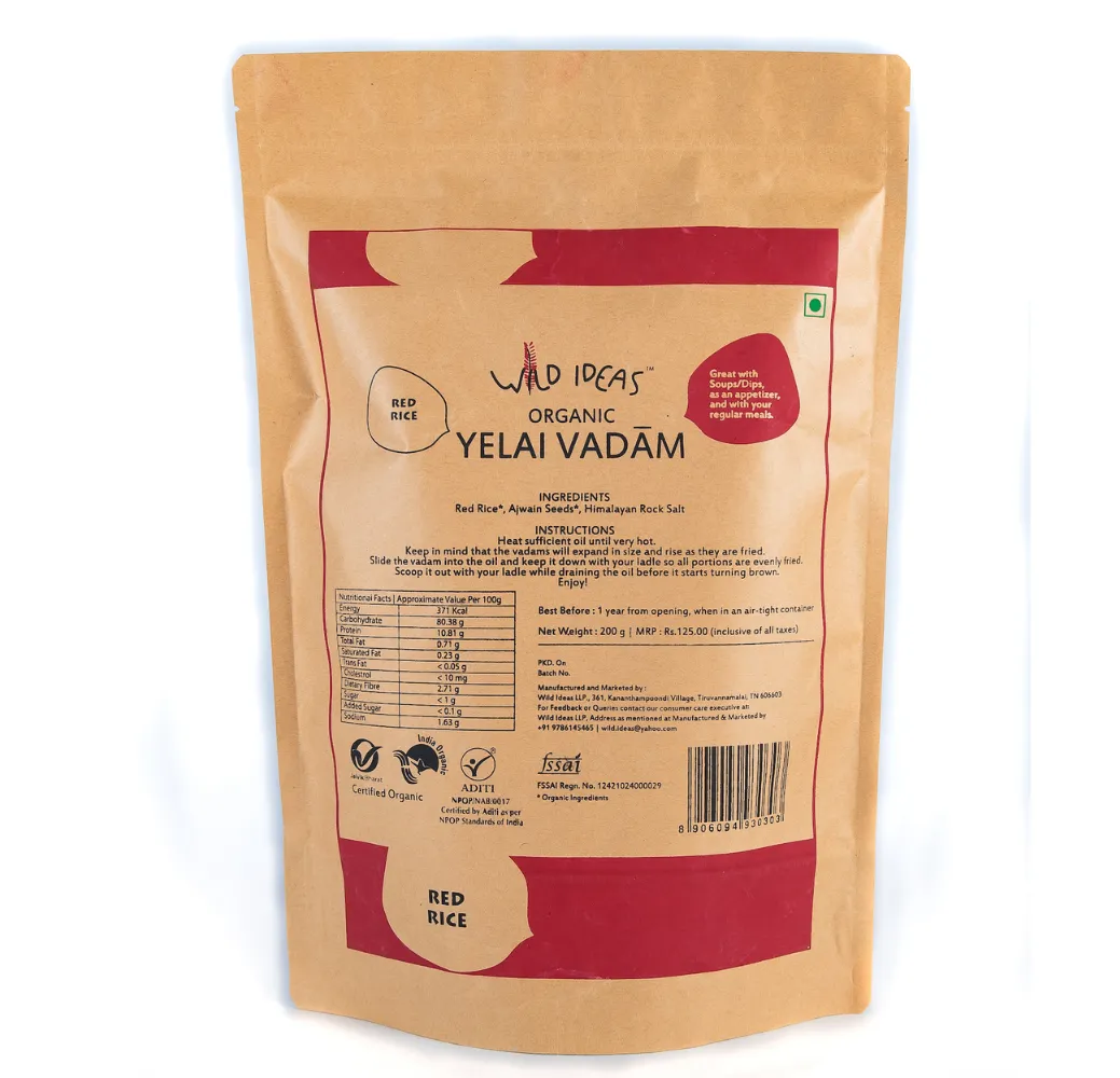 Steamed and Sun-dried organic vadaams - Red Rice - 100gms