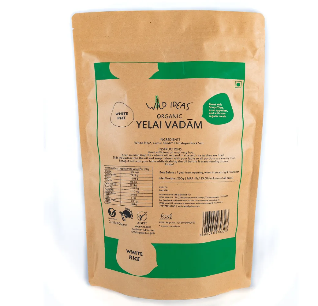 Steamed and Sun-dried organic vadaams- White Rice - 100gms